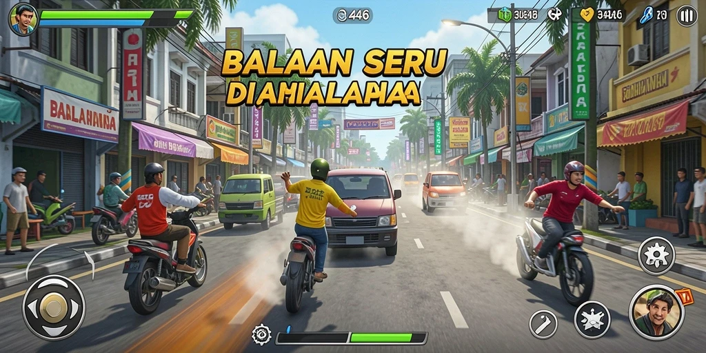 Tangkapan layar utama 3446 menampilkan balapan mendebarkan di jalanan kota.