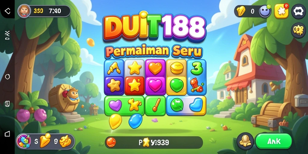 Tampilan seru gameplay DUIT188 dengan elemen Match-3 yang berwarna-warni.