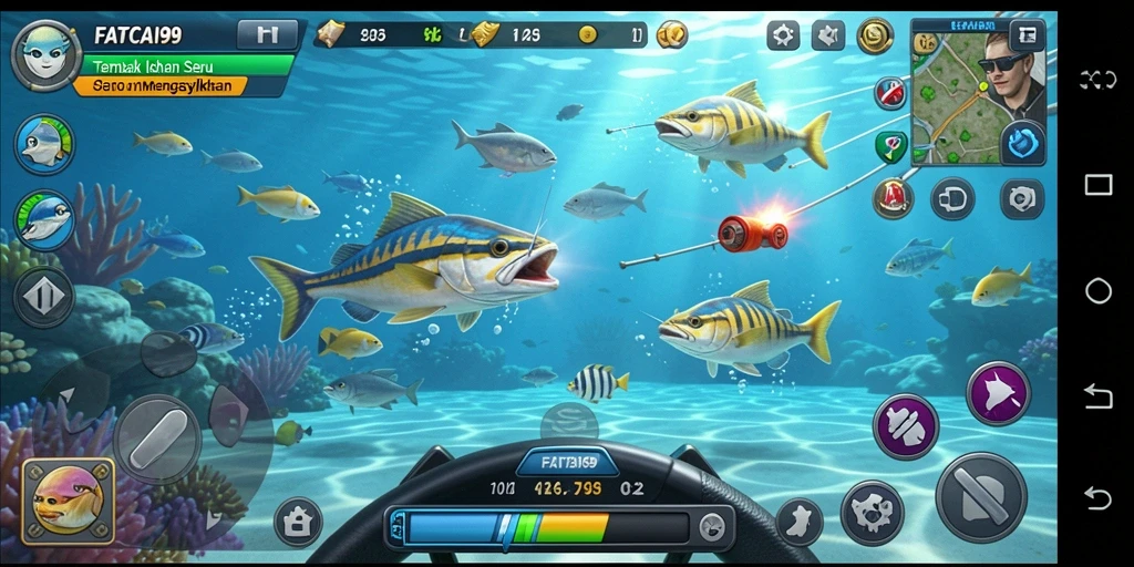 Screenshot gameplay FATCAI99 menampilkan aksi menembak ikan yang seru.
