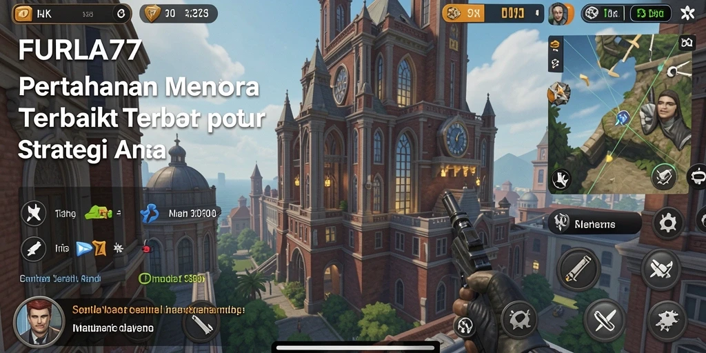 Tangkapan layar gameplay FURLA77 menampilkan menara pertahanan yang berfungsi.