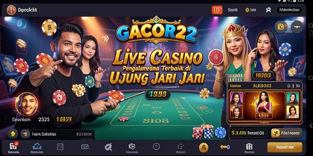 Screenshot GACOR22 menampilkan dealer live dan gameplay mendebarkan.