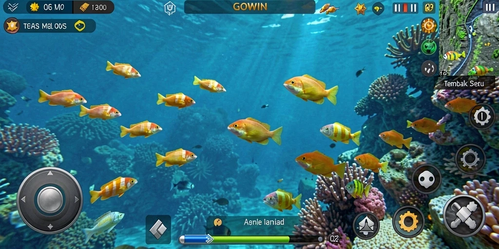 Tampilan gameplay GOWIN yang seru saat menembak ikan.