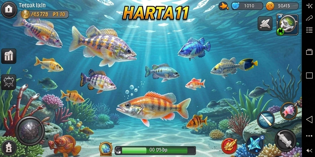 Screenshot gameplay HARTA11 yang menunjukkan serunya menembak ikan.
