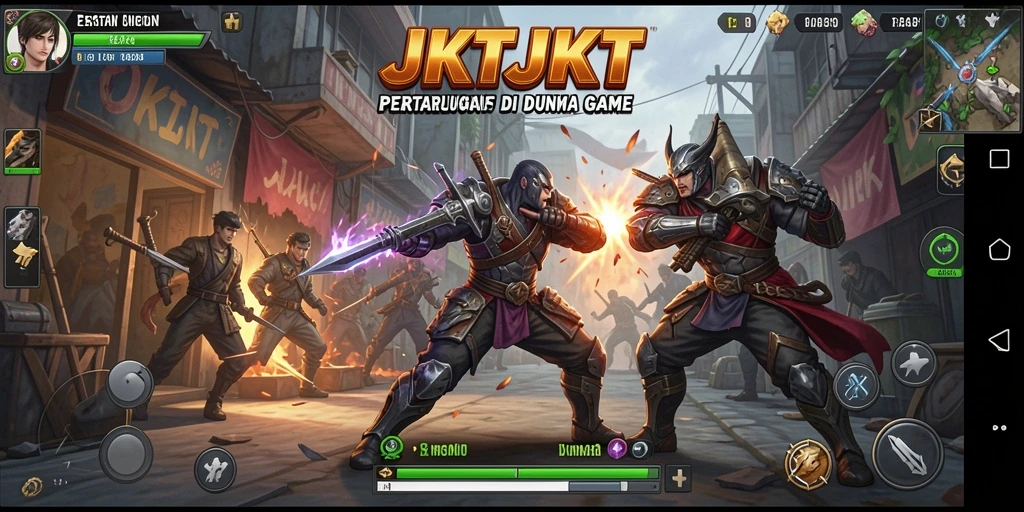 Tampilan gameplay JKTJKT dengan aksi pertarungan yang intens.