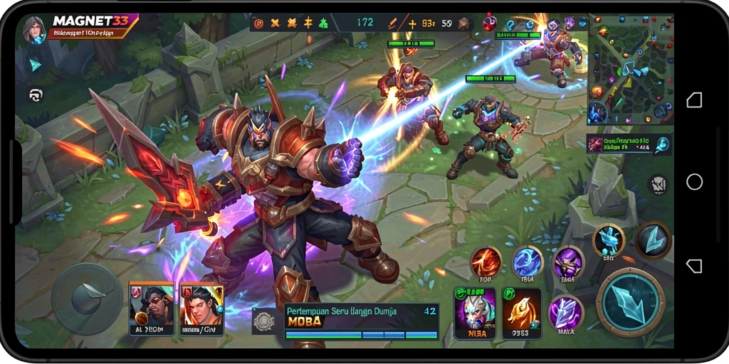 Tampilan seru gameplay dalam pertempuran MOBA di MAGNET33.