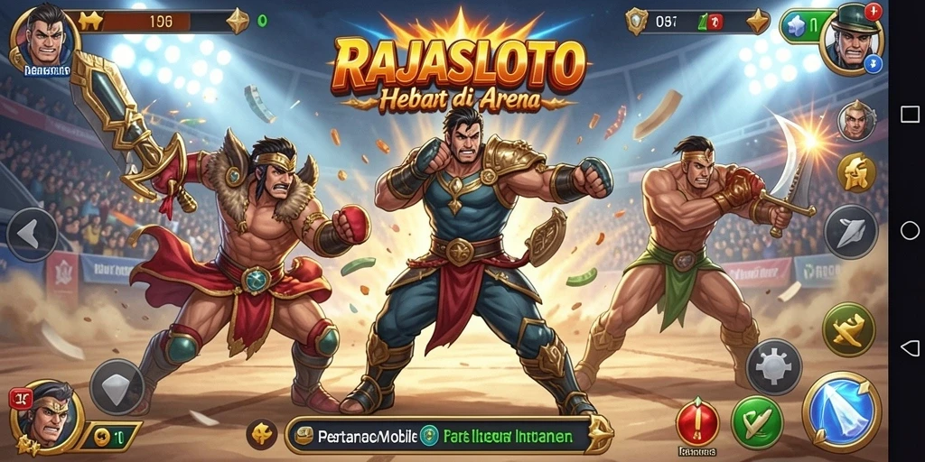 Screenshot gameplay <strong>RAJASLOTO</strong> menunjukkan aksi pertarungan seru dan karakter yang kuat.