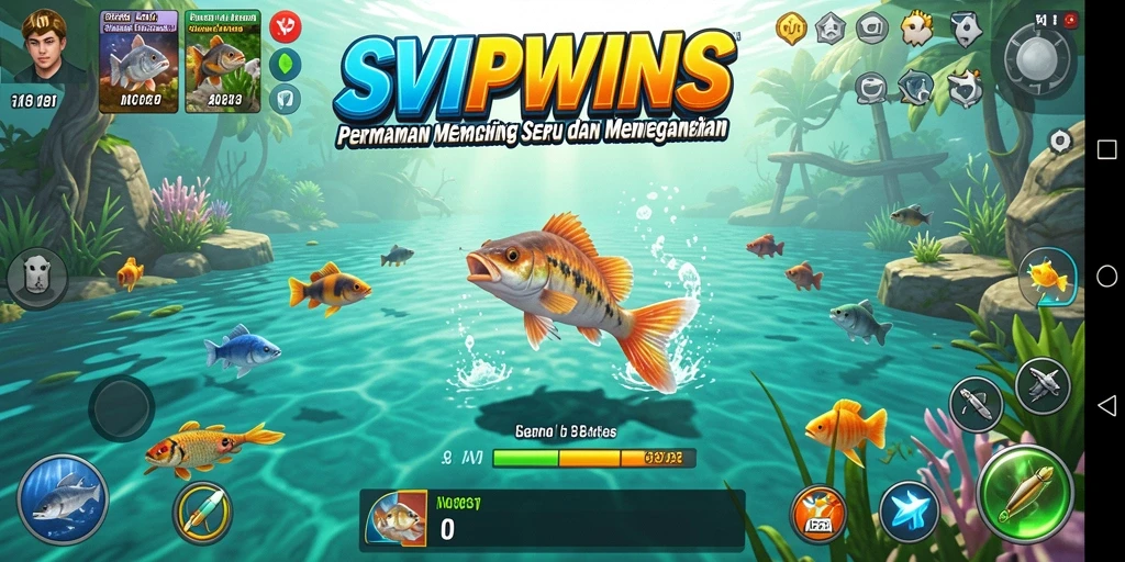 Tampilan gameplay SVIPWINS yang penuh aksi memancing ikan.