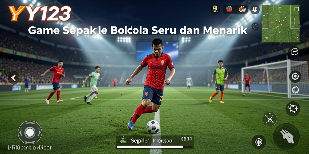 Tampilan utama gameplay YY123 menampilkan aksi sepak bola yang menegangkan.
