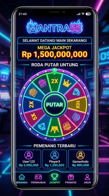 Tampilan antarmuka pengguna aplikasi mantra55 yang menarik.
